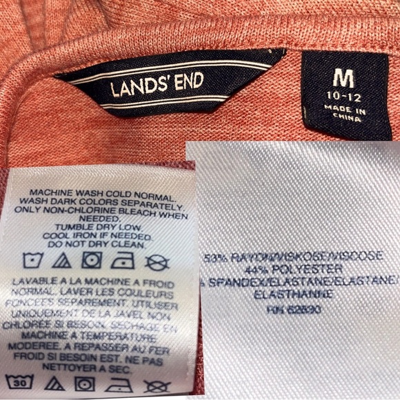 Lands’ End Coral Pink Tunic Top Women’s Medium 10-12 V-Neck Long Sleeve Wrap Hem - Picture 4 of 4